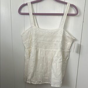 Lucky Brand White Embroidered Sleeveless Top